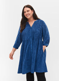 Fløyelskjole med 3/4-ermer og knapper, Estate Blue, Model