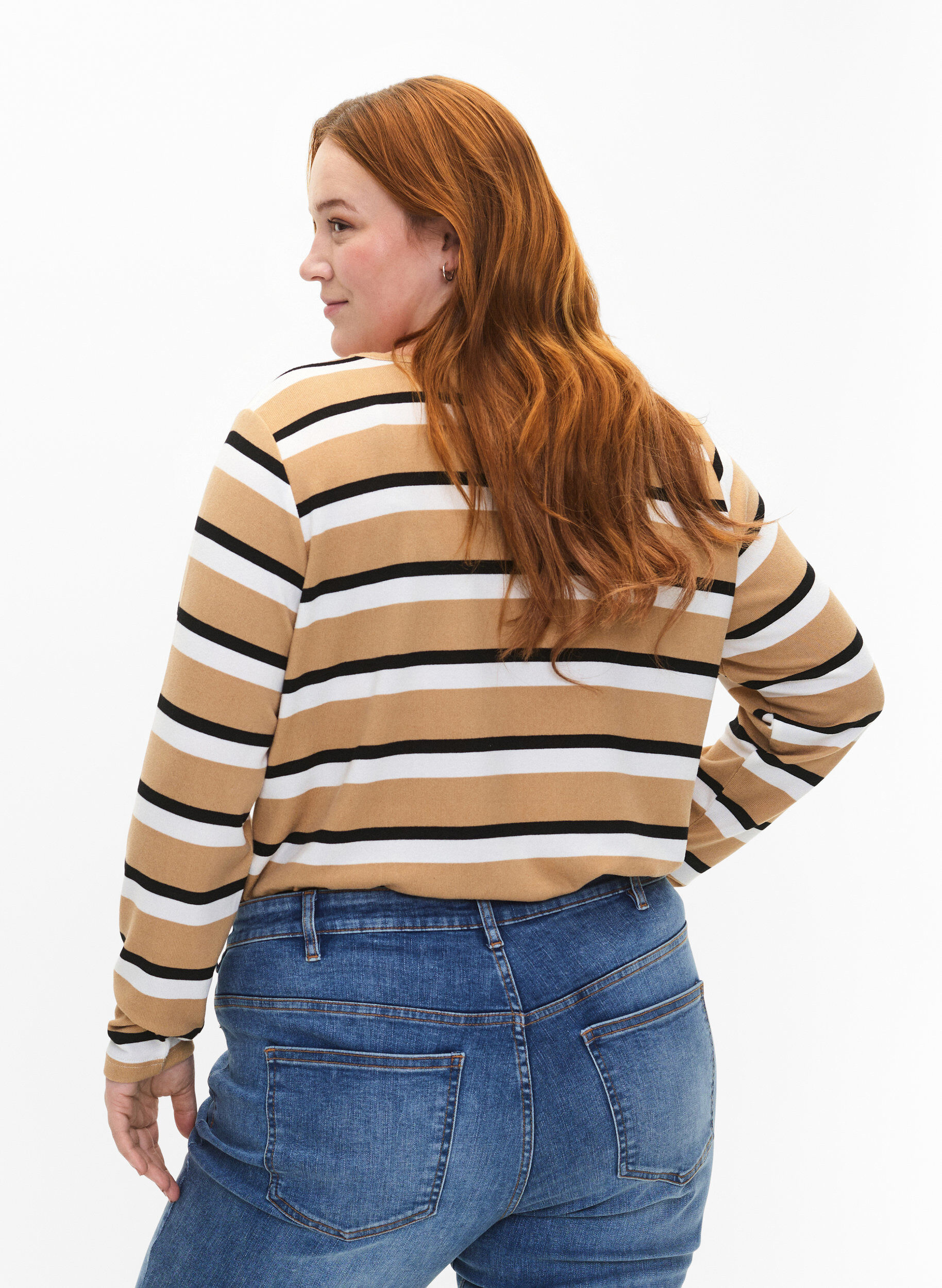 ZizziStripete bluse med lange ermer, Svart, Model image number 2