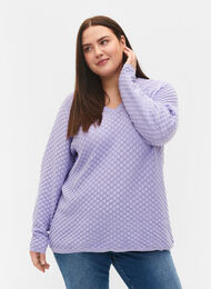 Mønstrete strikkegenser med V-hals, Lavender, Model