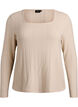 Jerseybluse med firkantet hals og ribbet tekstur, Beige, Packshot image number 0