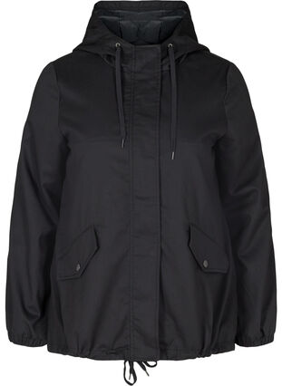 Kort jakke med hette og lommer, Black, Packshot image number 0