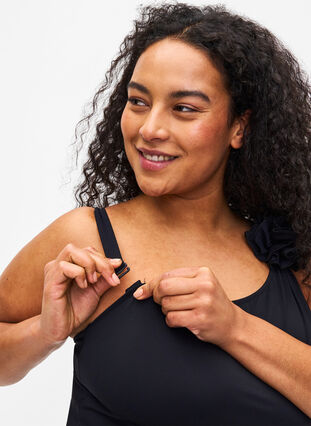 Zizzi Badedrakt med asymmetrisk utringning, Black, Model image number 3