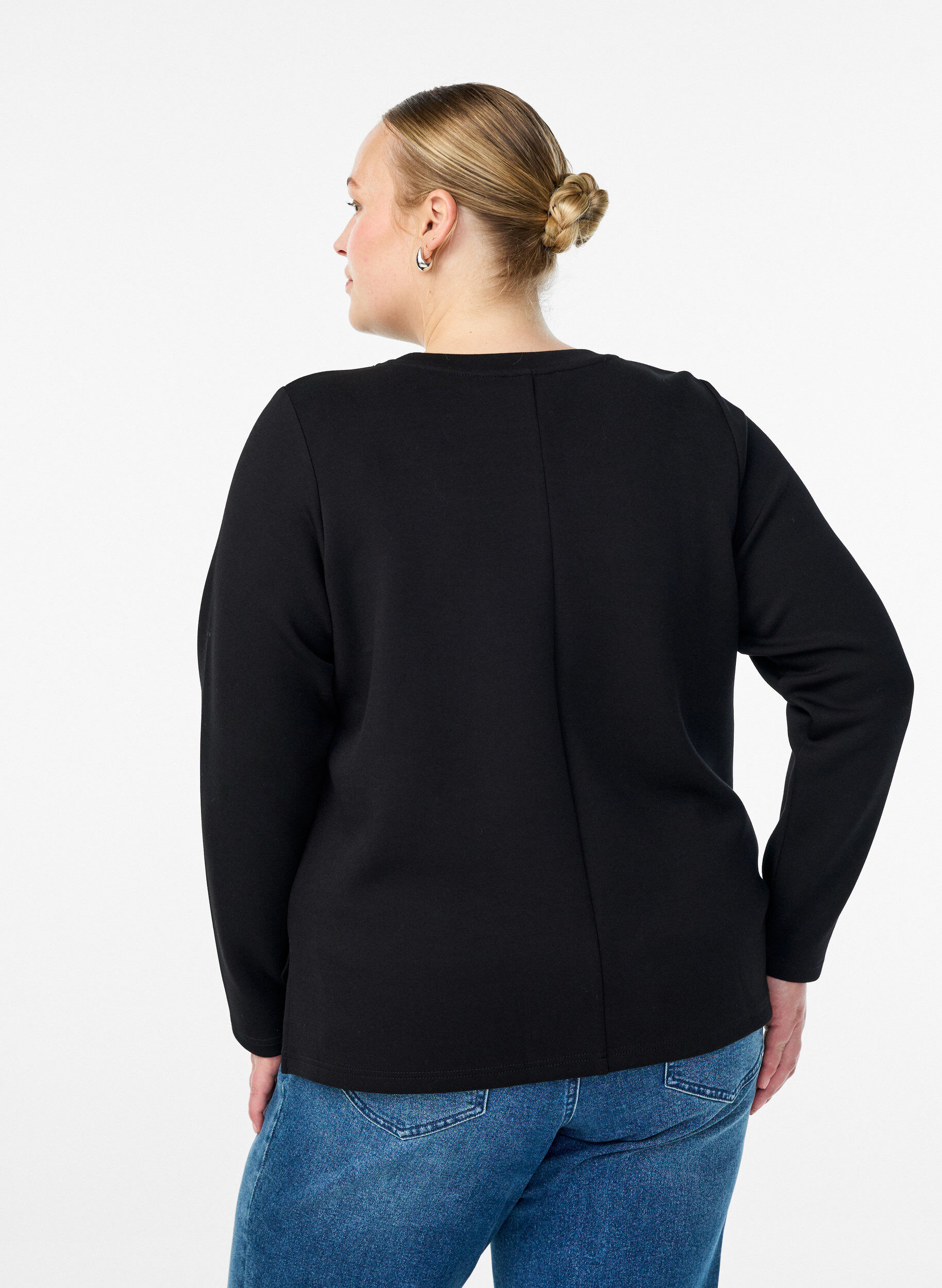 Zizzi Jerseybluse med rund hals, Svart, Model image number 2
