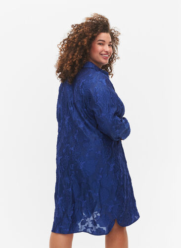 Lang jacquard skjorte, Mazarine Blue, Model image number 1