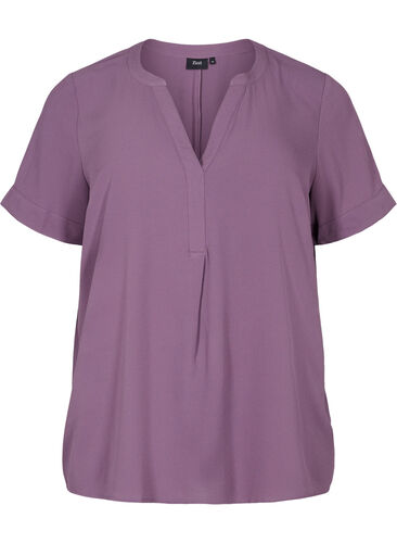 Kortermet bluse med V-hals, Vintage Violet, Packshot image number 0