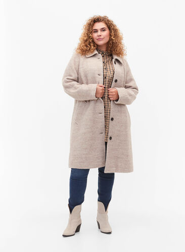 Plaid bouclé jakke med knapper, Simply Taupe, Model image number 2