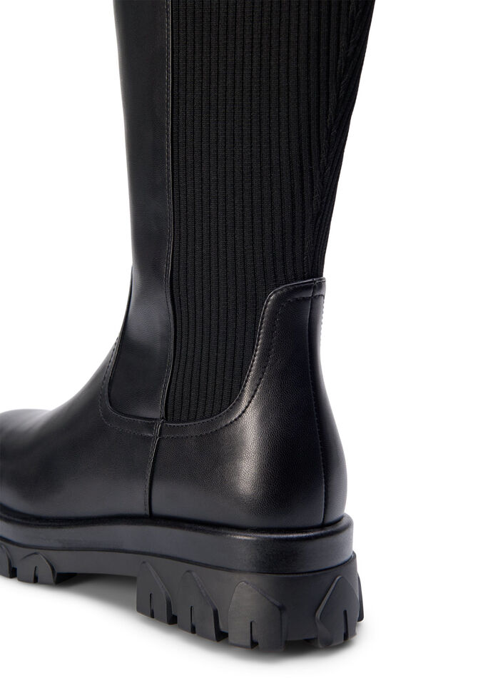 Wide fit - Høye boots med strikk og glidelås, Black, Packshot