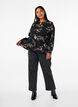 Langermet bluse med blomstertrykk, Svart, Model image number 1