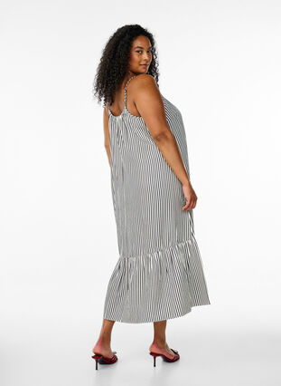 Zizzi Sommerkjole med striper og A-form, Svart, Model image number 1