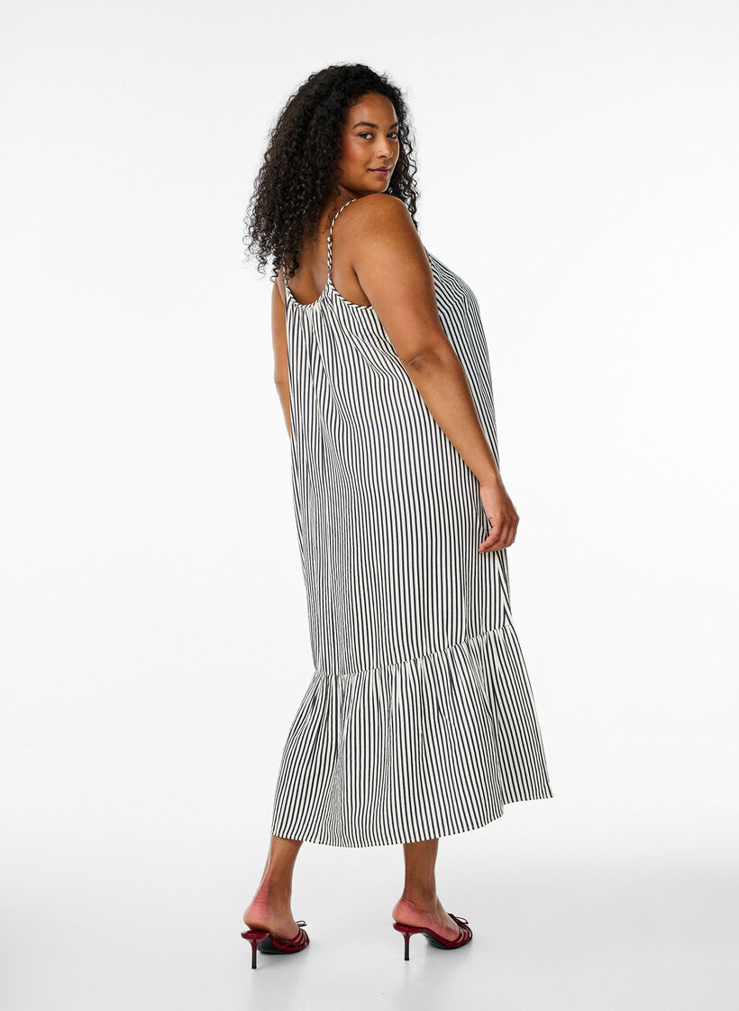 Sommerkjole med striper og A-form, Svart, Model image number 1