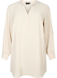 Ensfarget tunika med V-hals og knapper, Warm Off-white