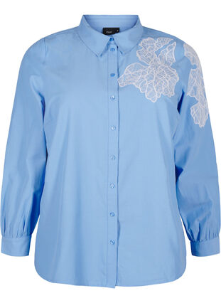 Zizzi Skjorte med blonderdetaljer, Della Robbia Blue, Packshot image number 0