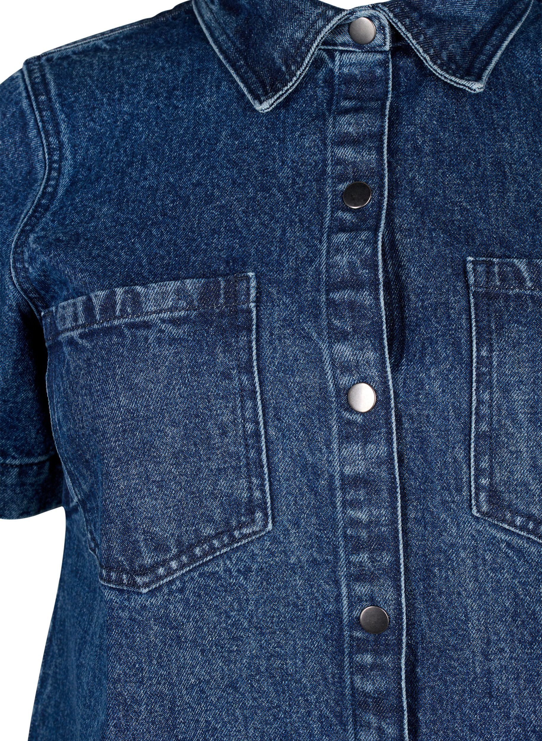 Zizzi Lang denimskjorte med korte ermer, Blue Denim, Packshot image number 2
