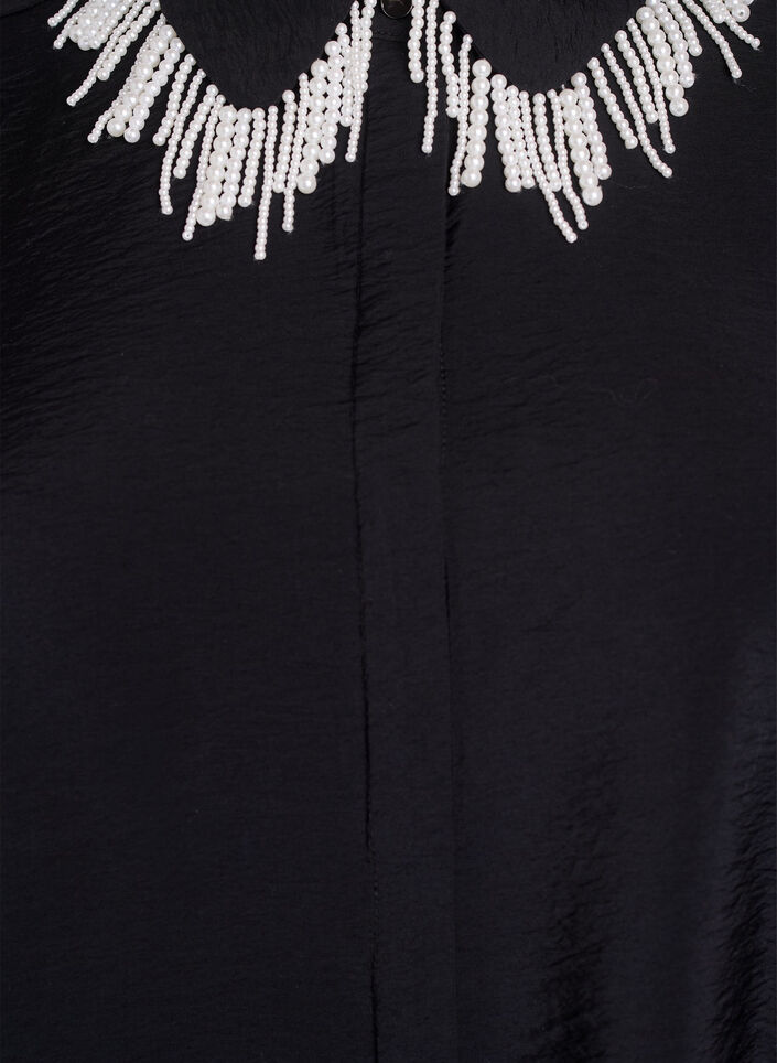 Viskose tunika med perlebrodert krage, Black, Packshot