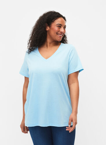 Kortermet T-skjorte med V-hals, Sky Blue, Model image number 0