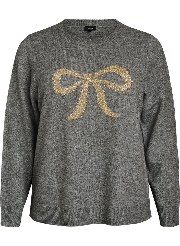 Strikkebluse med glittersl&oslash;yfe, Gr&aring;, Packshot image number 0