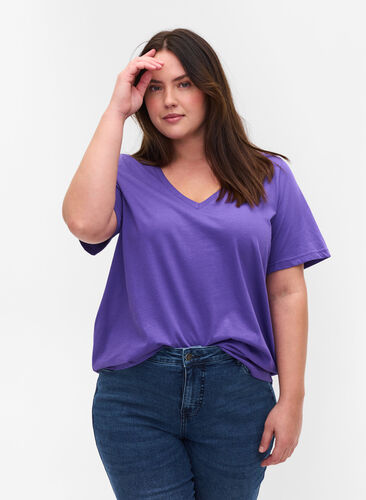 T-skjorte i organisk bomull med V-hals, Ultra Violet, Model image number 0
