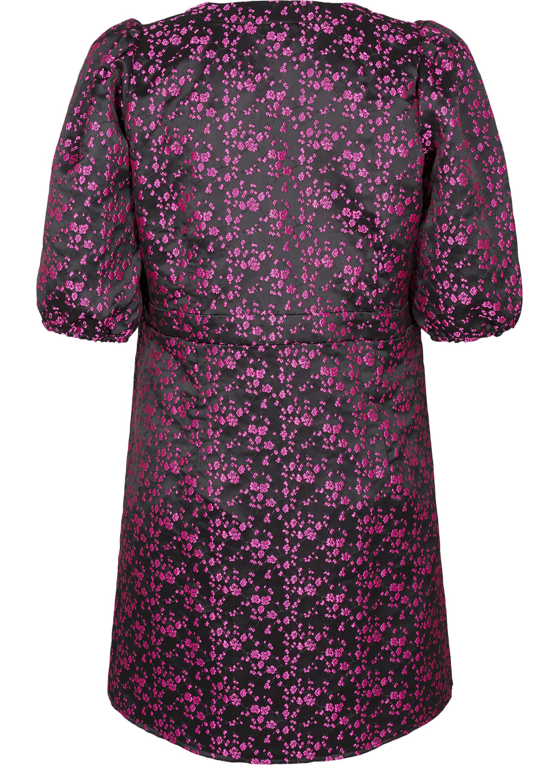 Zizzi Knelang kjole med broderte blomster, Black Pink Flower, Packshot image number 1