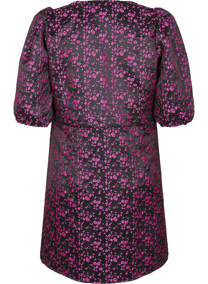 Knelang kjole med broderte blomster, Black Pink Flower, Packshot image number 1