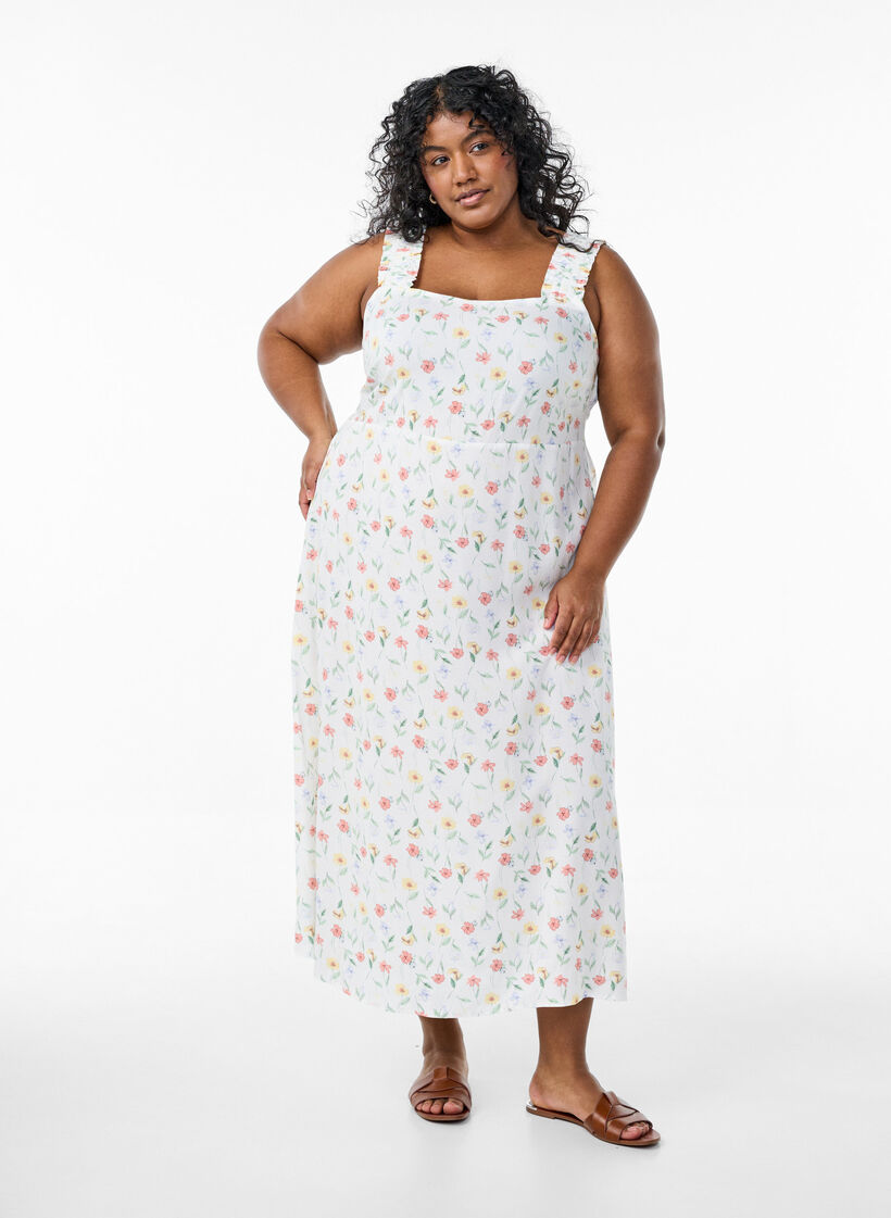 Sommerkjole med brede stropper, Hvit, Model image number 0