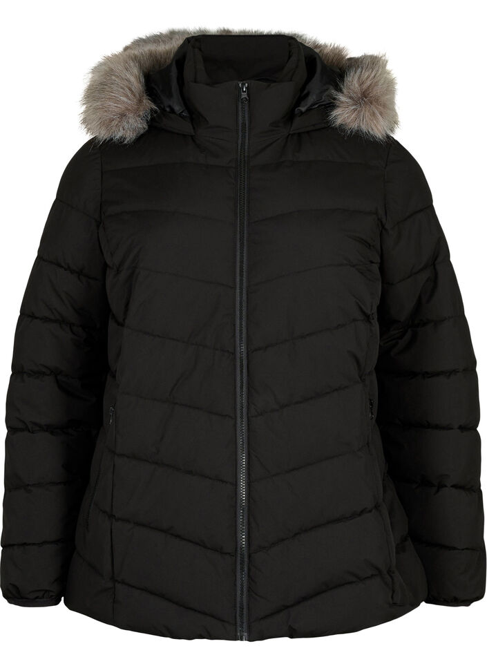 Kort boblejakke med hette, Svart, Packshot image number 0