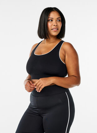 Zizzi Racerback sports-BH med kontrastpiping, Black w. Piping, Model image number 0