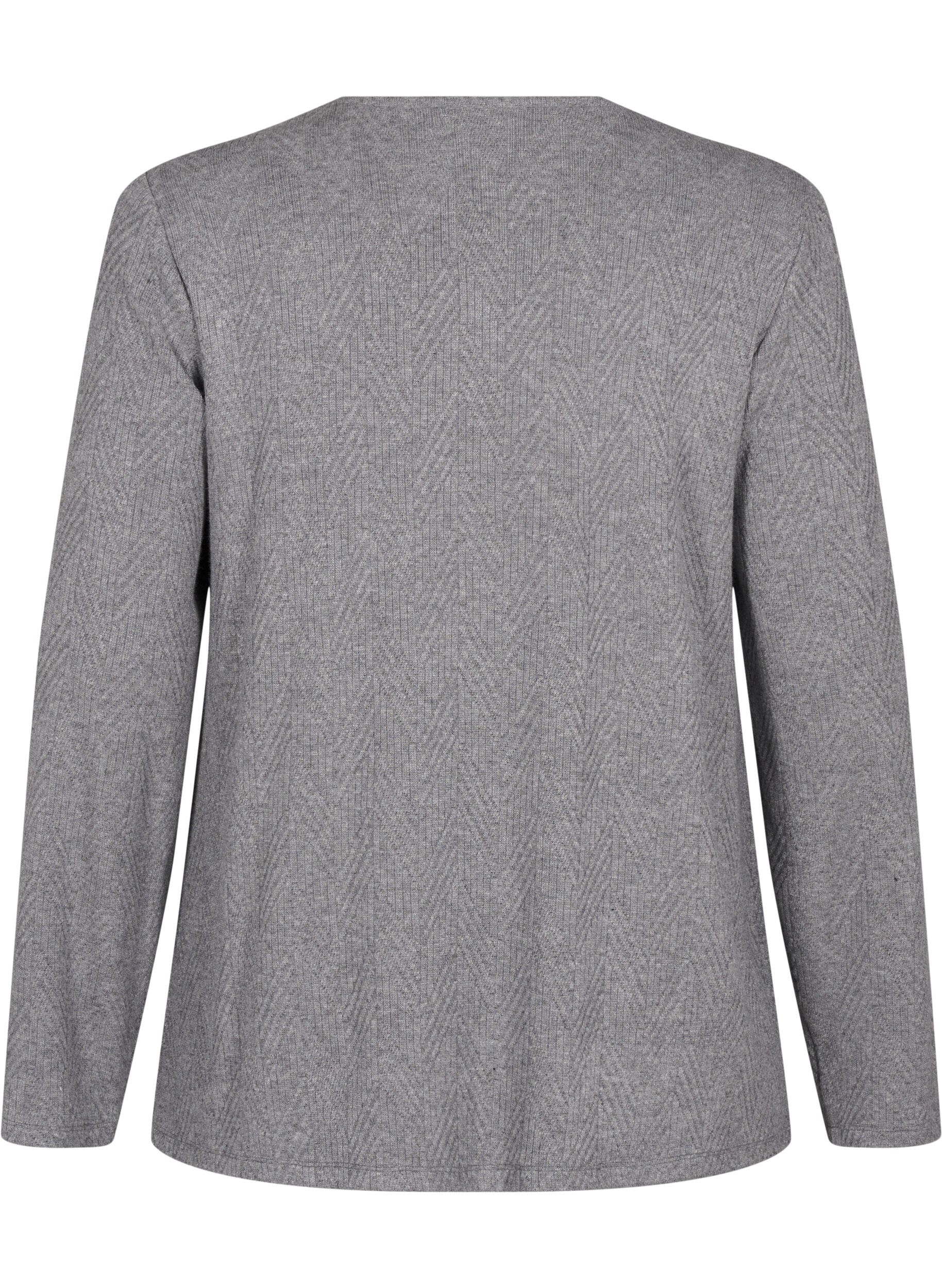 Zizzi M&oslash;nstret bluse med lange ermer, Gr&aring;, Packshot image number 1