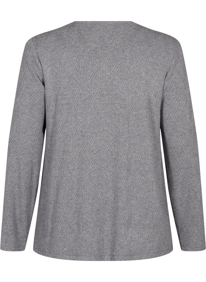 Mønstret bluse med lange ermer, Grå, Packshot image number 1