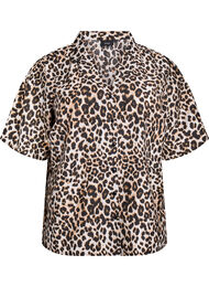 Skjorte bluse med print og V-hals, Leopard AOP