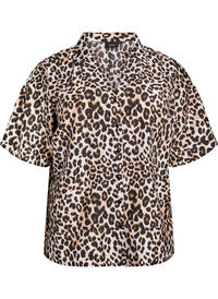 Skjorte bluse med print og V-hals, Brun Skjorte bluse med print og V-hals