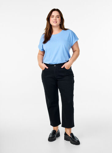 Zizzi Cropped Vera jeans med straight fit, Svart, Model image number 0