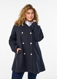 A-line kåpe med gullknapper, Blå A-line kåpe med gullknapper, Blå, Model