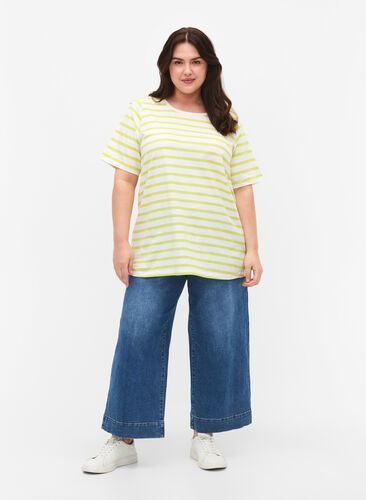 Stripete T-skjorte i bomull, Wild Lime Stripes, Model image number 2