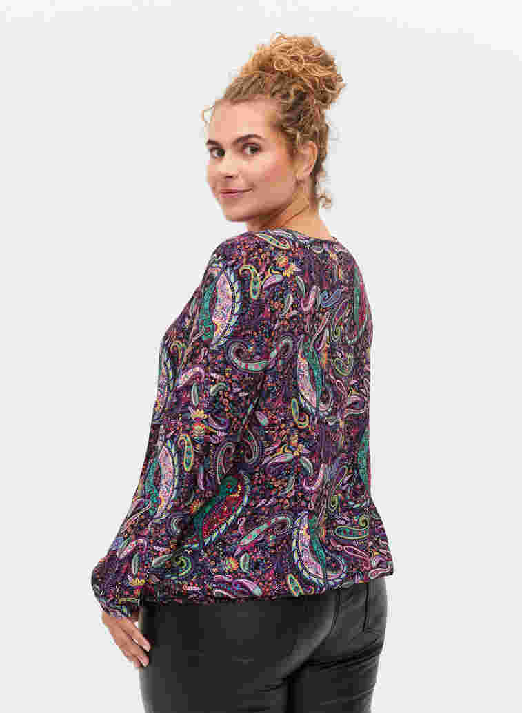 Viskosebluse med lange ermer og paisleymønster, Multi Paisley, Model