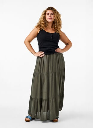 Zizzi Ribbestrikket tanktopp med knapper, Black, Model image number 1