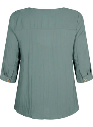 Bluse i viskose med knapper og V-hals, Balsam Green, Packshot image number 1