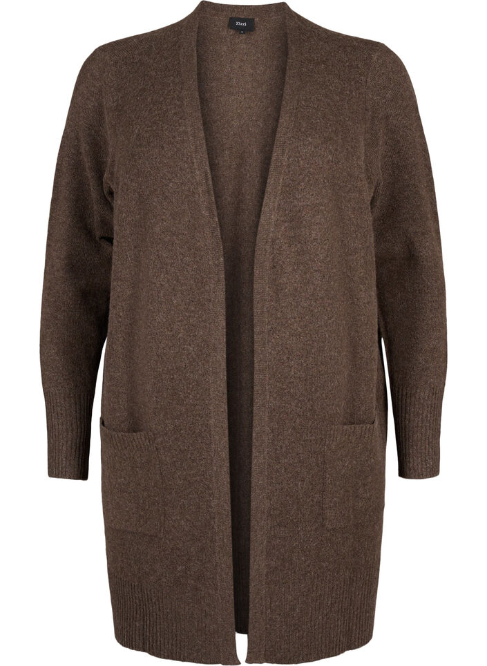 Ribbestrikket cardigan med lommer, Brun, Packshot image number 0