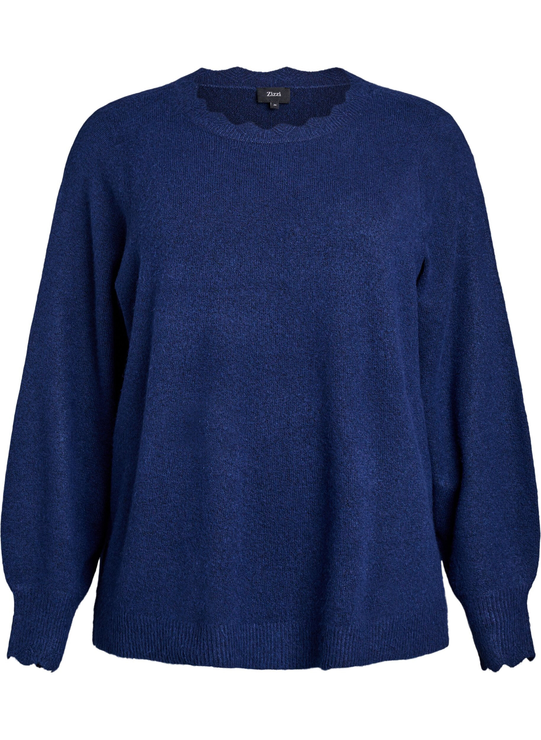 ZizziStrikkebluse med b&oslash;lgete kanter, Bl&aring;, Packshot image number 0