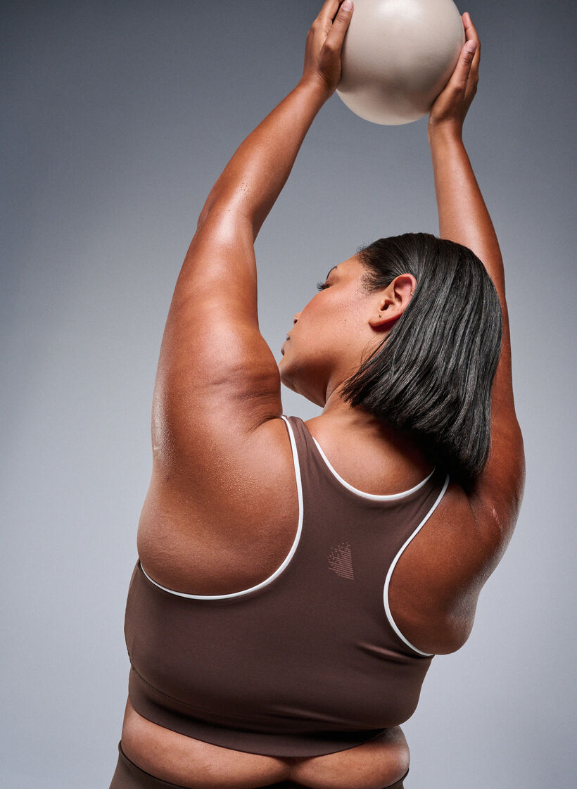 Racerback sports-BH med kontrastpiping, Brun, Image image number 0