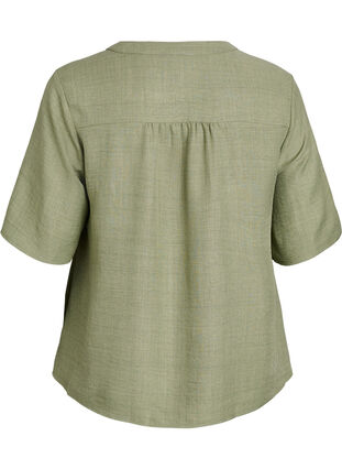 Zizzi Skjortebluse med V-hals eog korte ermer, Grønn, Packshot image number 1