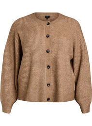 Ribbestrikket cardigan med knapper, Desert Taupe Mel.