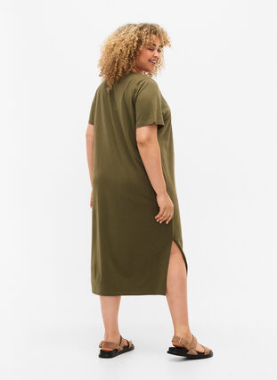 Kortermet kjole i bomull med splitt, Ivy Green, Model image number 1