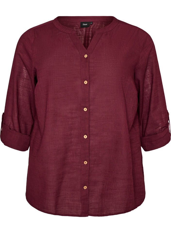 Bomullsbluse med V-hals, R&oslash;d, Packshot image number 0