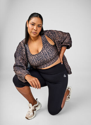 Zizzi Sportsjakke med leopardmønster og hette, Brun, Image image number 0