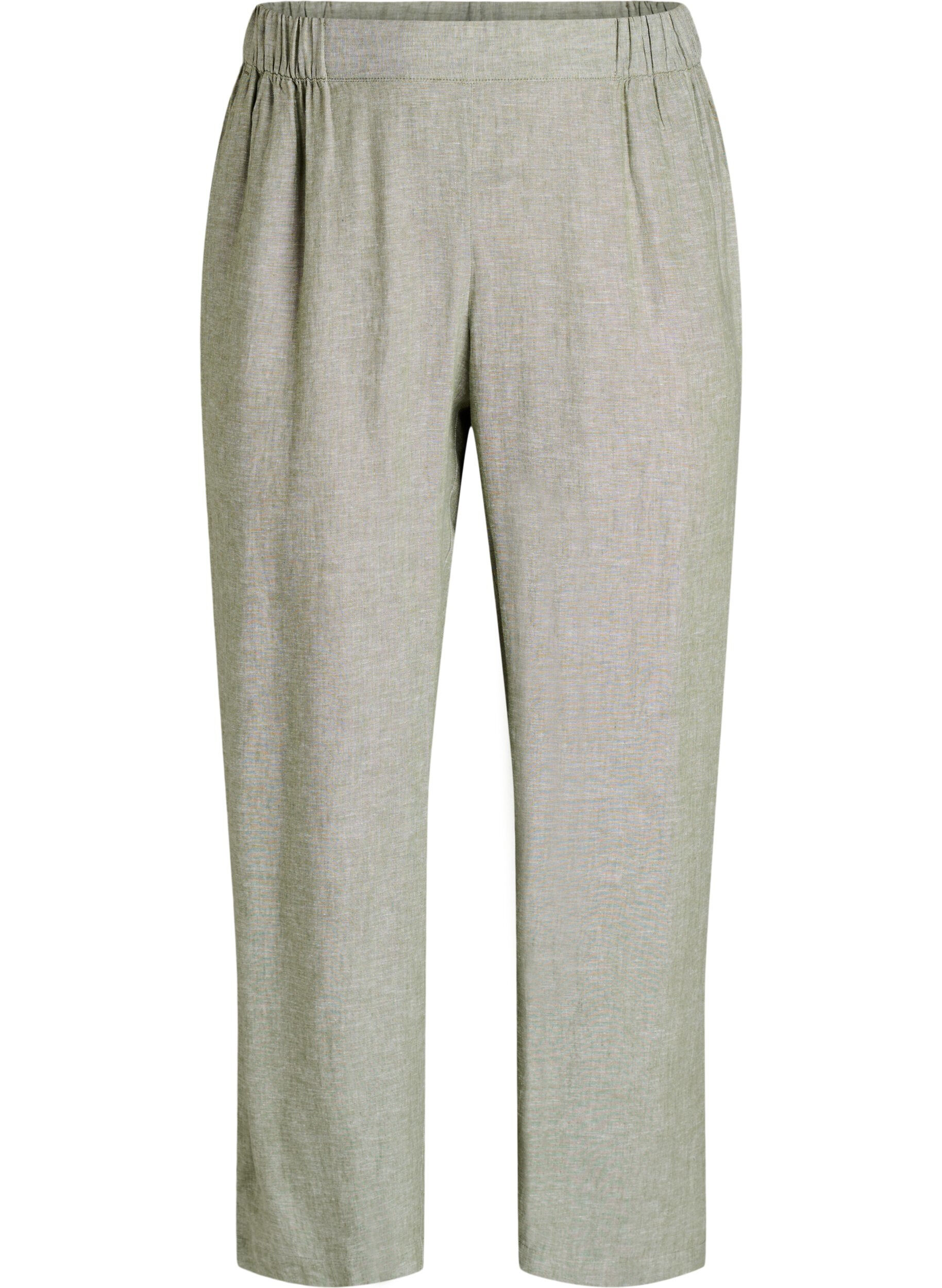 Zizzi L&oslash;se bukser i lin og viskose, Gr&oslash;nn, Packshot image number 0