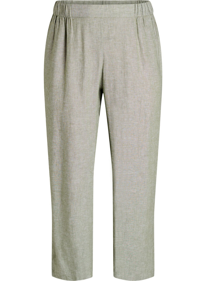 L&oslash;se bukser i lin og viskose, Gr&oslash;nn, Packshot image number 0