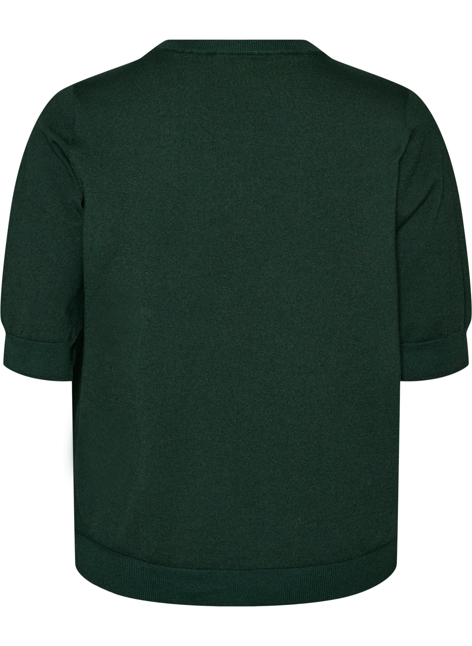 ZizziFinstrikket bluse med korte ermer, Gr&oslash;nn, Packshot image number 1