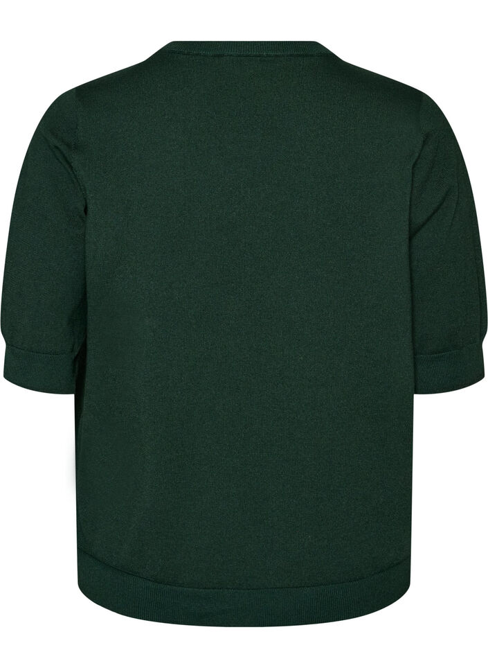 Finstrikket bluse med korte ermer, Gr&oslash;nn, Packshot image number 1