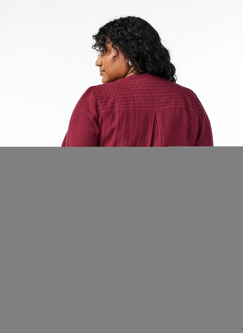 Bomulds muslin-tunika med broderie anglaise, Mørk Bordeaux, Model image number 2
