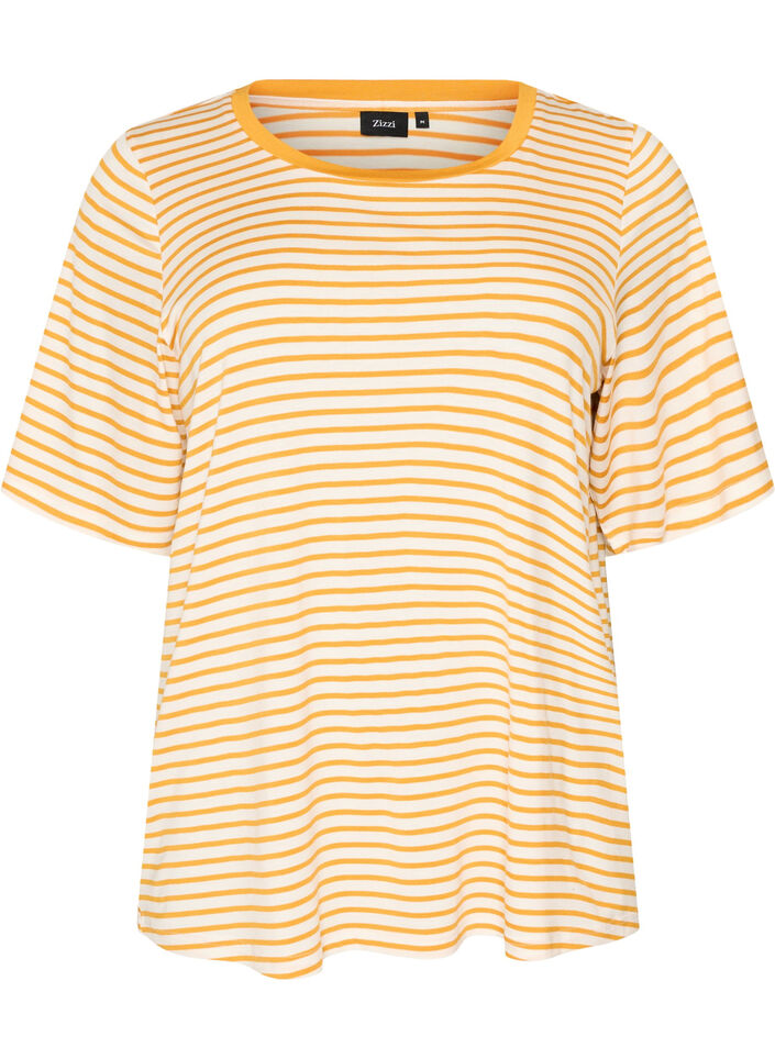 T-skjorte med TENCEL&trade; Lyocell og striper, Gul, Packshot image number 0